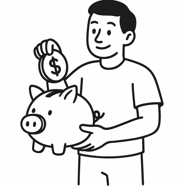 man putting coin into a piggy bank